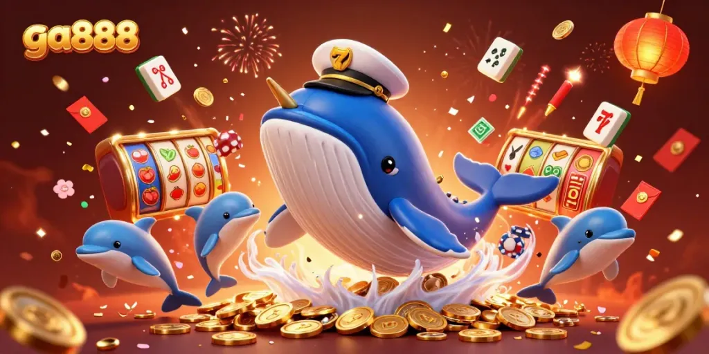 Spin the reels with ga888 in an enchanting casino underwater scene featuring poker chips and playful marine life.