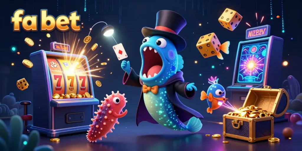 Experience the magic of fa bet with a vibrant 3D casino scene showcasing unique characters, jackpots, and game elements.