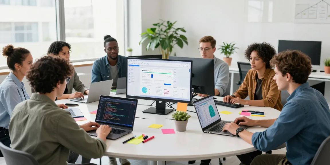 Dynamic workspace showcasing a collaborative team utilizing AI productivity tools to enhance their workflow in a modern office environment.