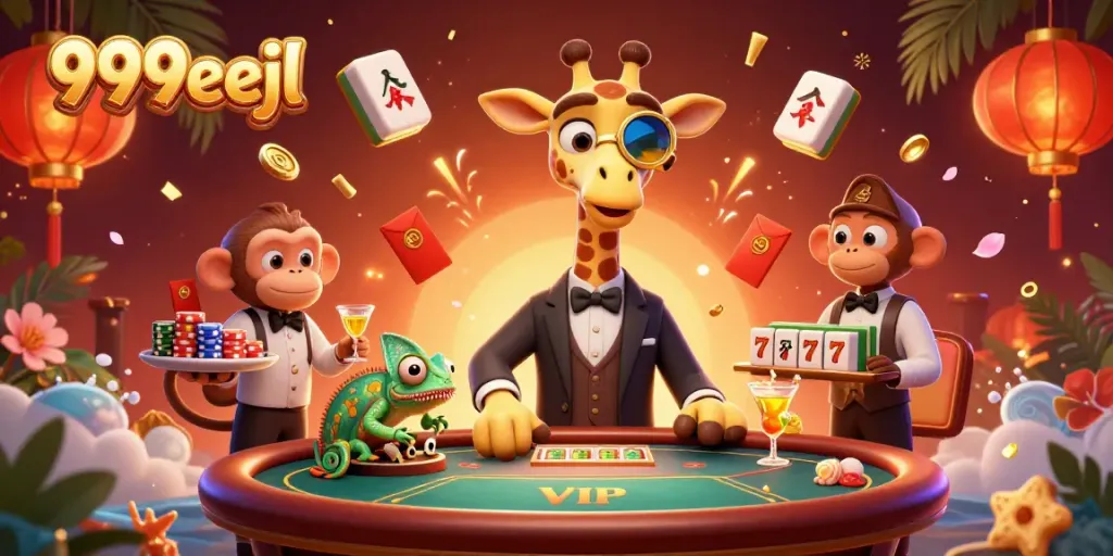 Engage in thrilling gaming experiences with 999eejl featuring a high-roller giraffe and vibrant casino elements.