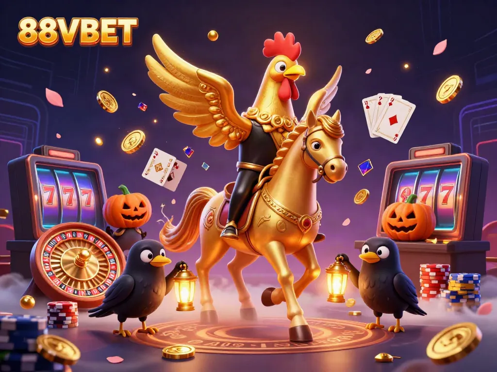 Experience the thrill of 88VBET with a vibrant 3D casino scene featuring dynamic gaming and mystical characters.