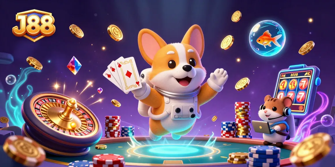 Experience J88's exciting casino action with a vibrant illustration of a space-themed gaming adventure.