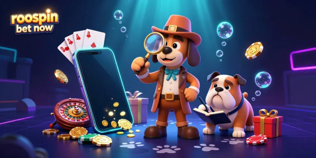 Experience the thrill of roospin bet now with our clever detective duo surrounded by casino richness.