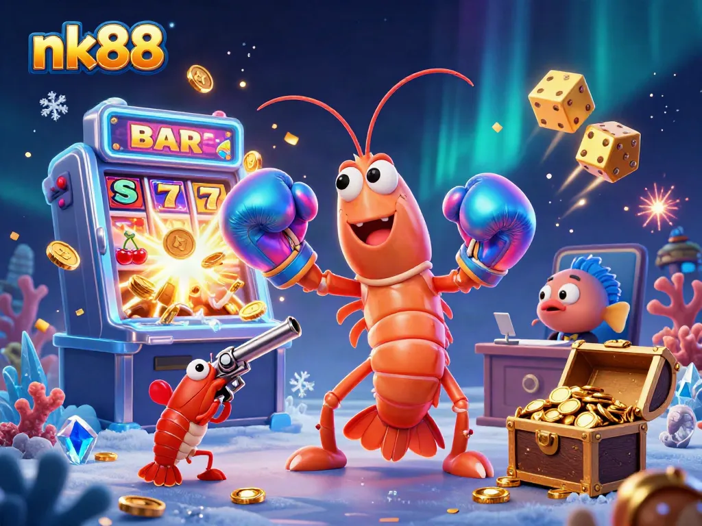 Win big at nk88 with our dynamic casino scene showcasing vibrant characters and thrilling game elements.