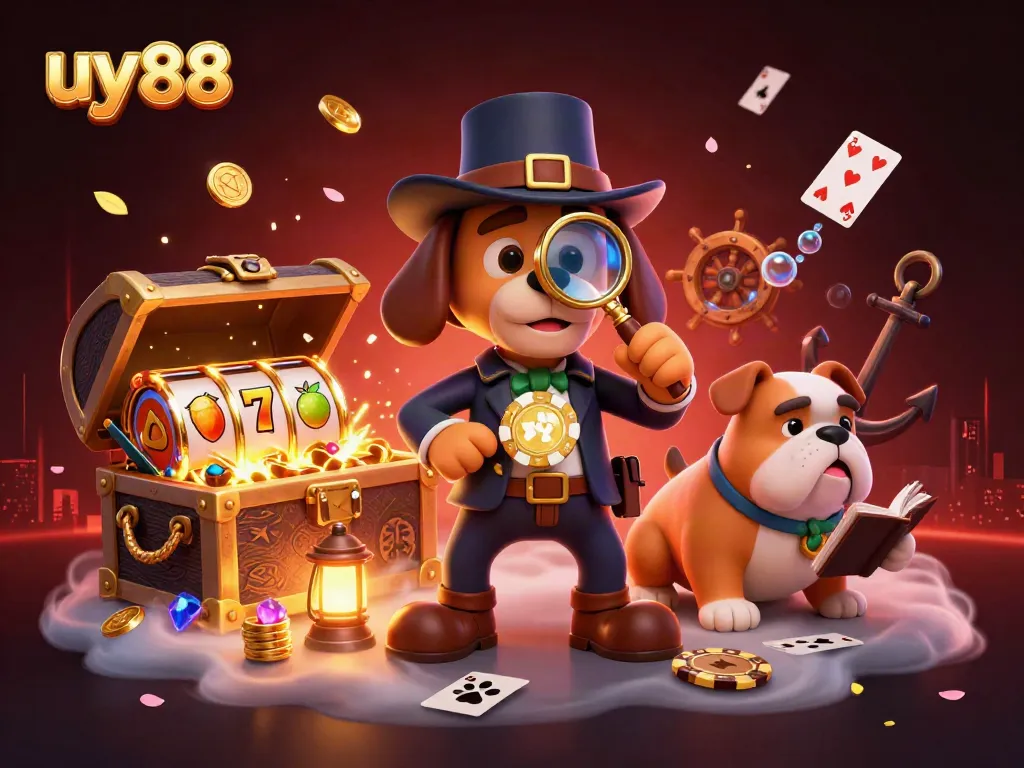 Engage with uy88's exciting gambling adventures featuring a detective and treasure clues in vibrant 3D.