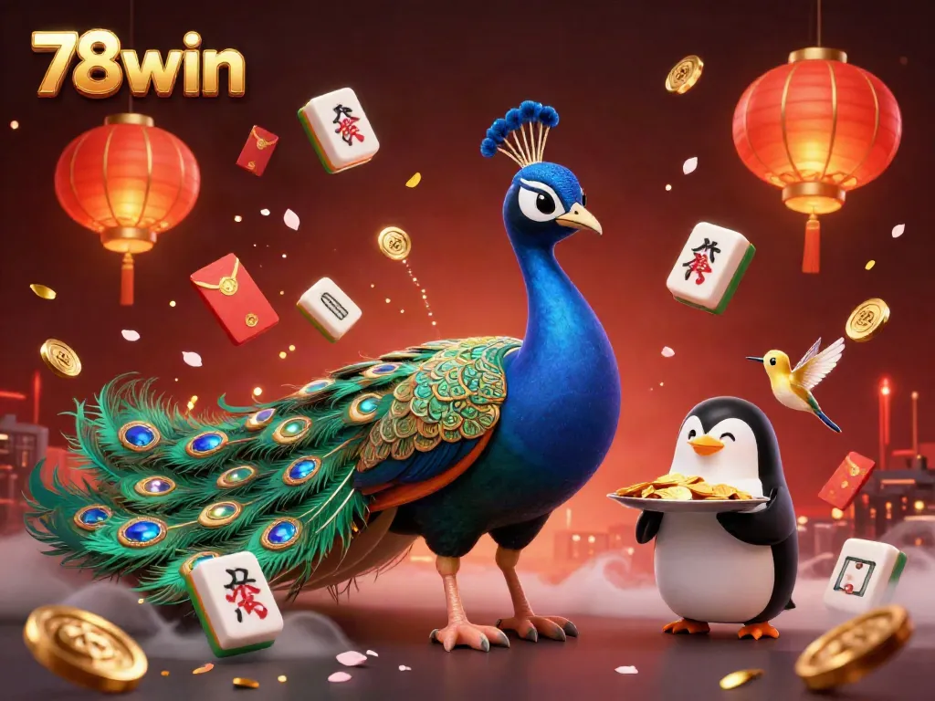 Engage with thrilling games at 78win, adorned with vibrant symbols and festive characters celebrating wins.