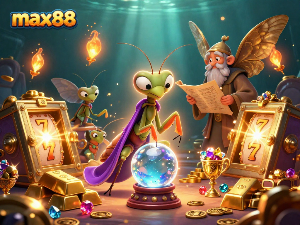 Experience the magic of max88 with a vibrant casino scene featuring a fortune teller and enchanting jewels.