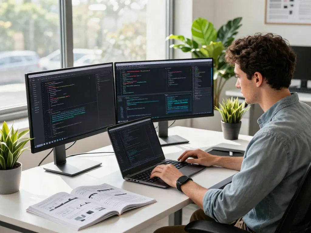 Engineer programming instant indexing solutions in a modern workspace.