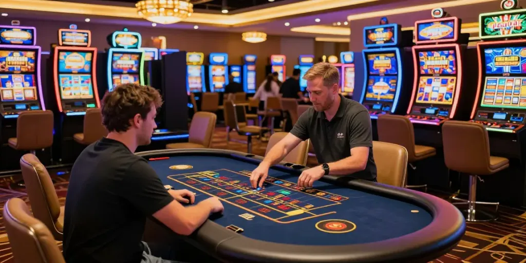 Exciting Vegas88 online casino scene featuring live dealer and neon lights