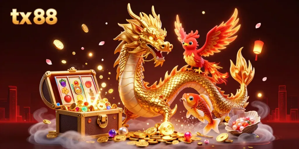 Experience thrilling gameplay and winning potential with tx 88, featuring a majestic dragon and gaming elements.