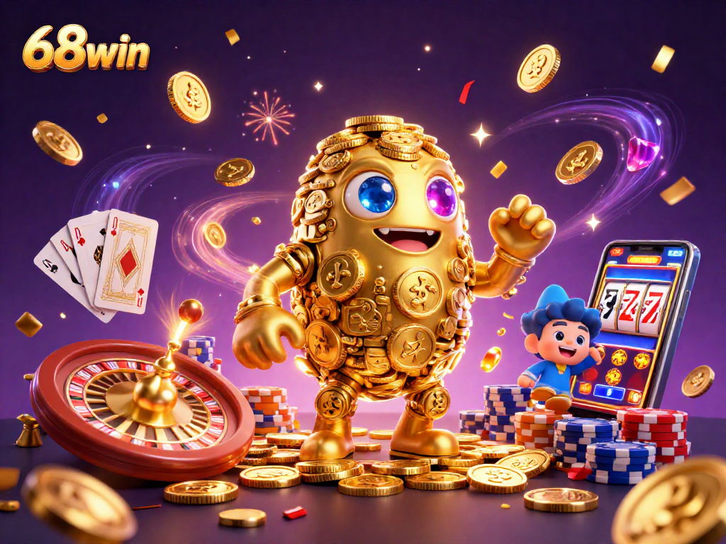 Experience thrilling games at 68win with stunning 3D animation of golden elements and dynamic casino fun.