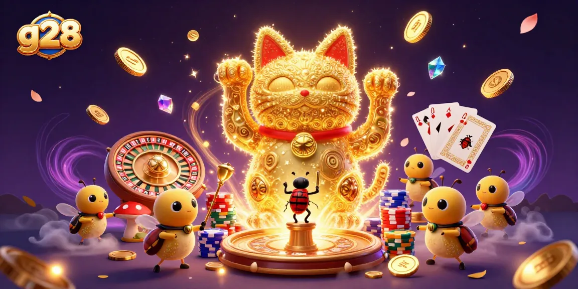 Experience thrilling gameplay at g28 with a vibrant scene of lucky cat symbols and casino elements.