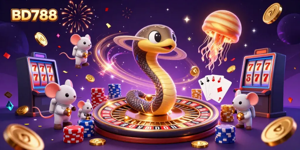 Experience cosmic gaming with BD788 as astronaut mice bet on Saturn's roulette rings.