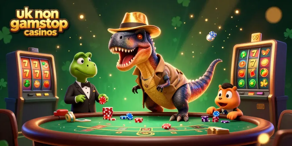 Experience thrilling moments at uk non gamstop casinos with a dapper velociraptor card counter.