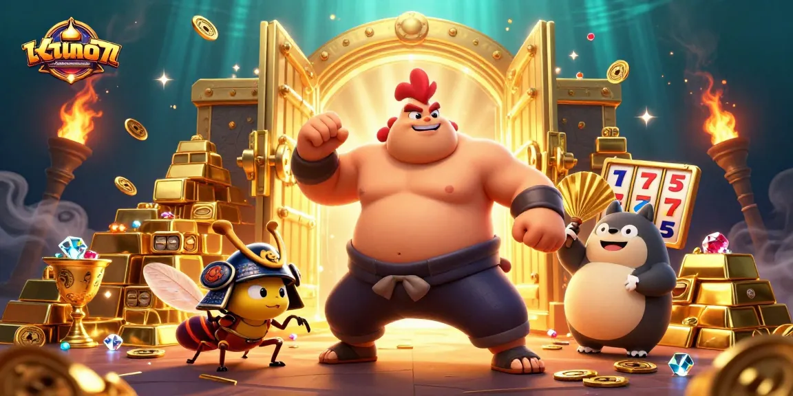 Join the thrilling action of taigamebancaanxu with a powerful sumo wrestler rooster in a dynamic casino scene