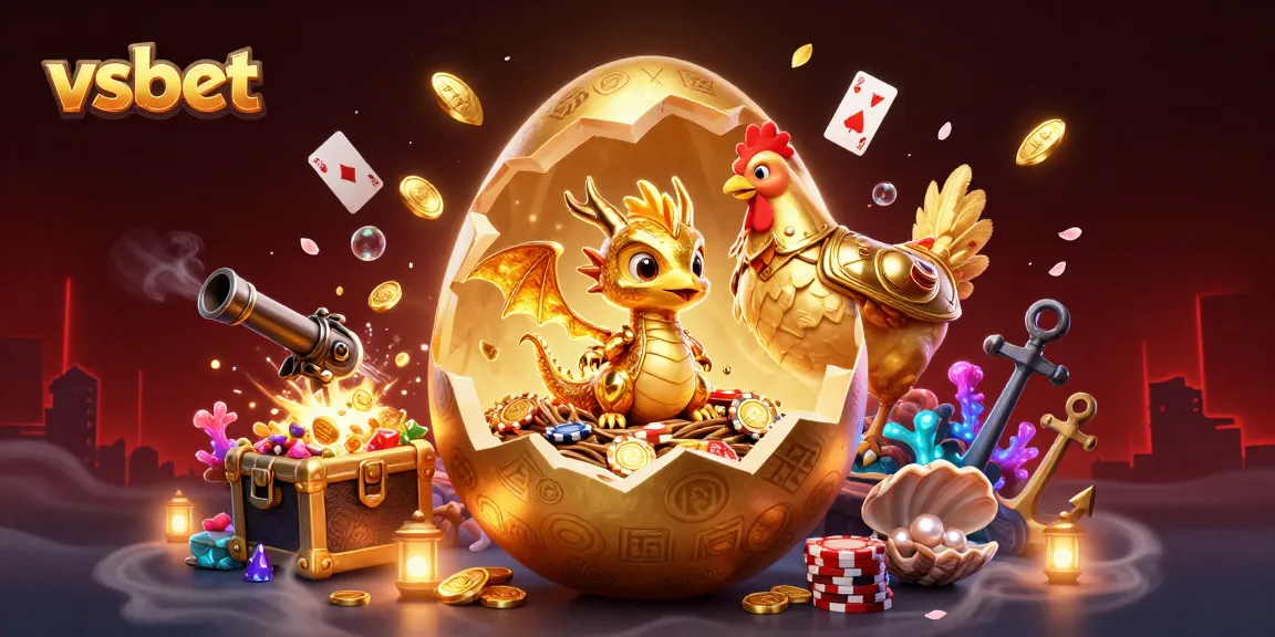 Play slots and bet with vsbet featuring a golden dragon and poker chips in a dynamic scene.