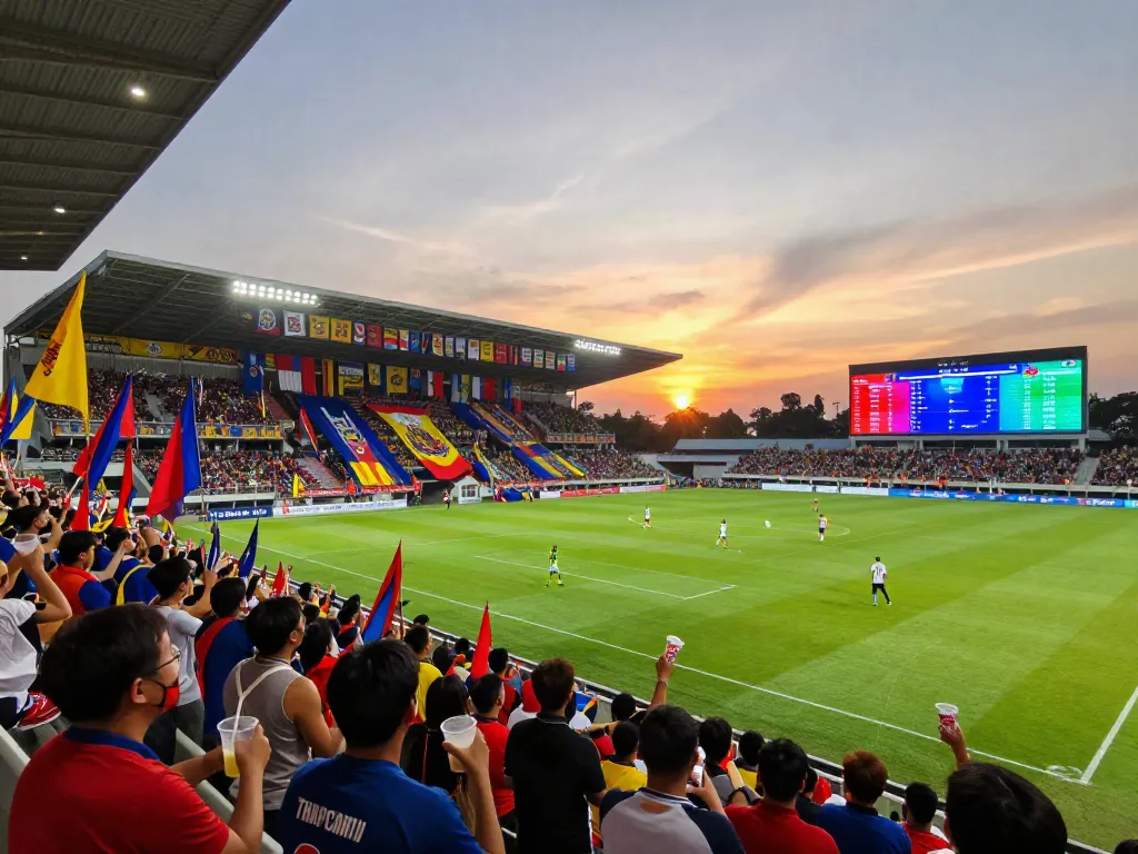 Exciting football match scene featuring Thapcamtv fans cheering in the stadium.
