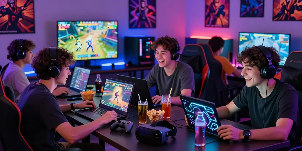 Engaged players enjoying real ecchi games in a vibrant gaming room with colorful decor.