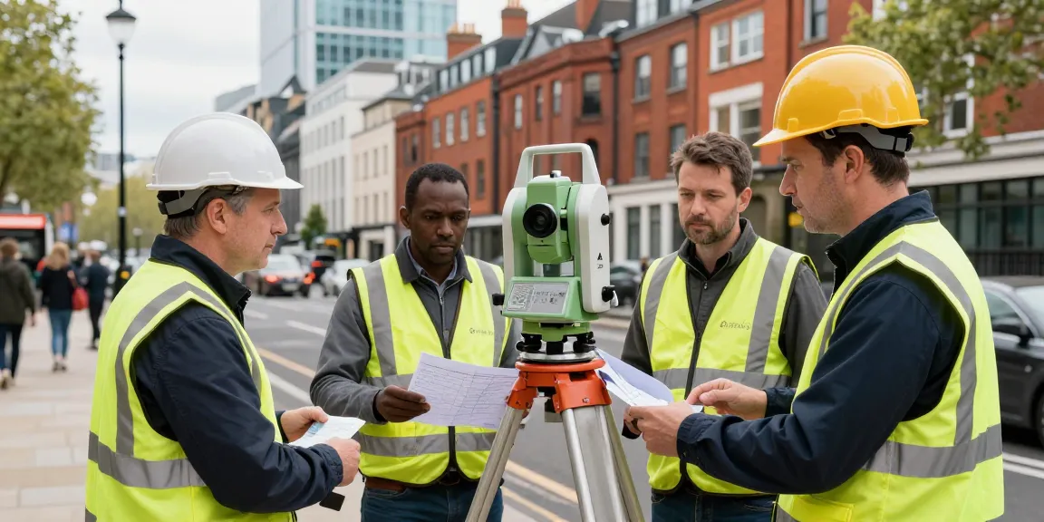 Topographical surveys London & Surrey conducted by expert surveyors using advanced equipment in an urban setting.