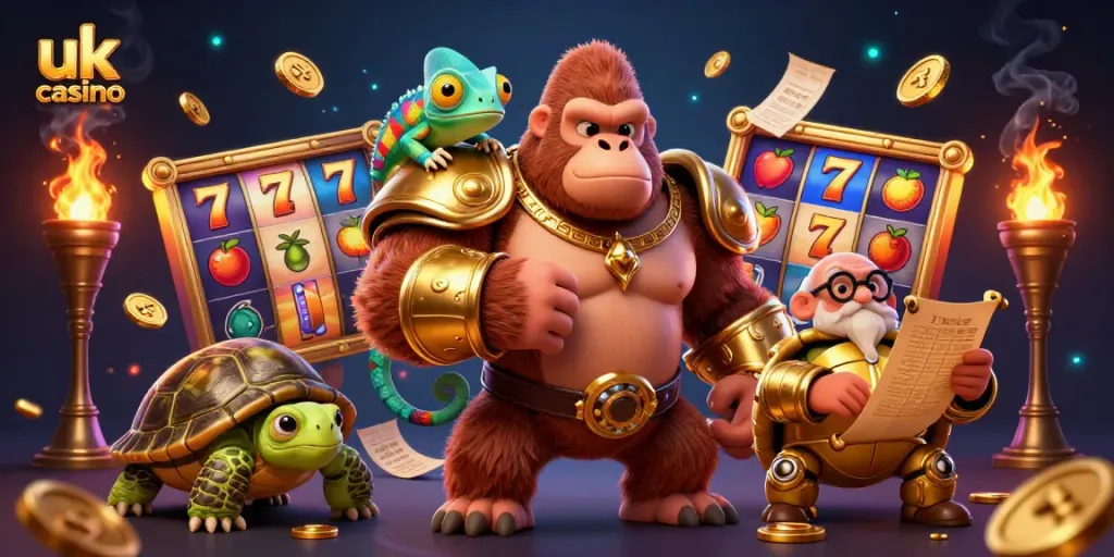 Experience thrilling gameplay at a uk casino with vibrant characters and exciting slot reels.