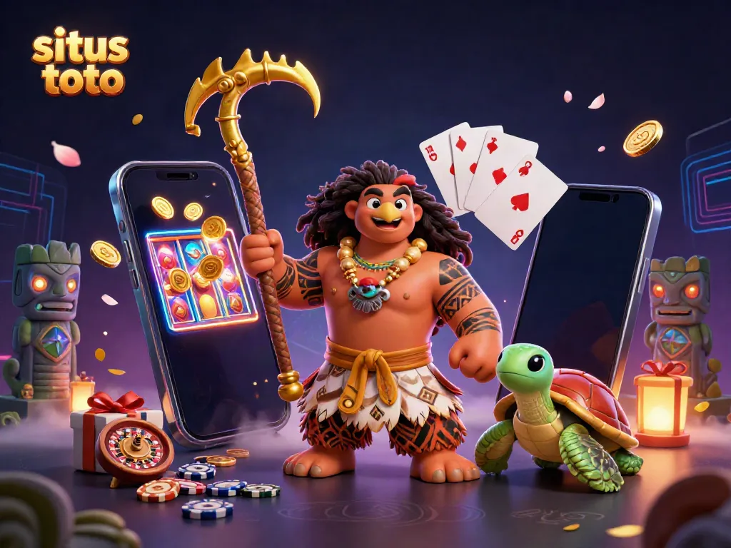 Experience allure and thrill with situs toto through a dynamic casino scene featuring vibrant characters and elements.