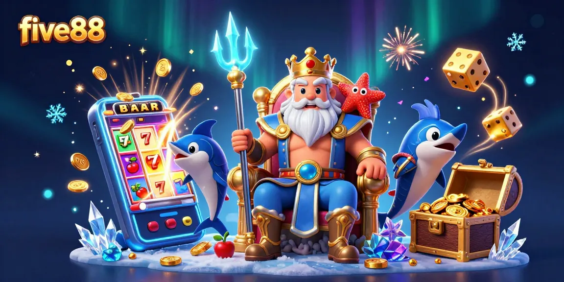 Join the fun at five88 with a vibrant scene showcasing thrilling casino elements and characters.