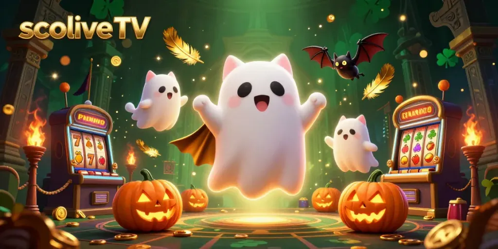 Experience exciting gameplay with socolive TV featuring a ghost cat and vampire bat in a haunted casino.