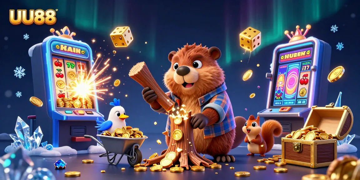 Spin to win with UU88 as our charming lumberjack beaver rakes in golden coins!