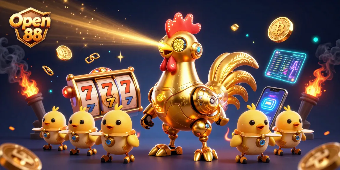 Experience thrilling gameplay at Open 88 with a vibrant illustration of a futuristic casino adventure.