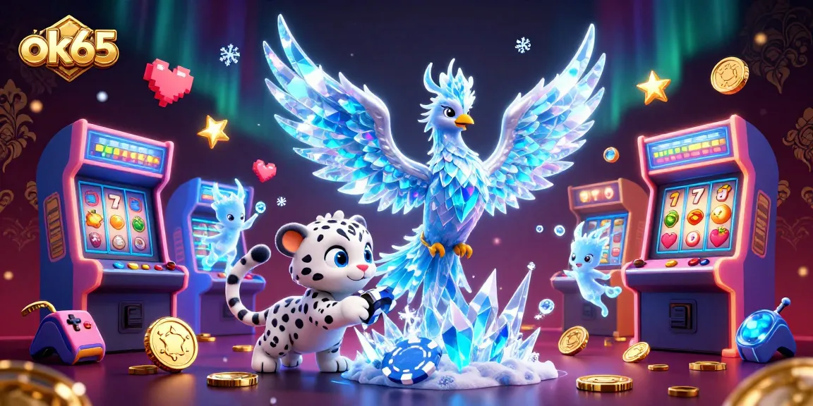 Experience thrilling gameplay with ok65 in a vibrant casino scene featuring an ice phoenix and colorful gaming elements.