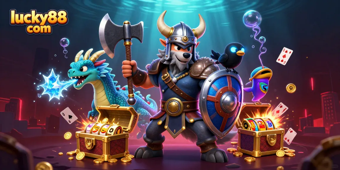 Engage in thrilling action at lucky88 com with a winning jackpot scene featuring 3D characters and casino elements.