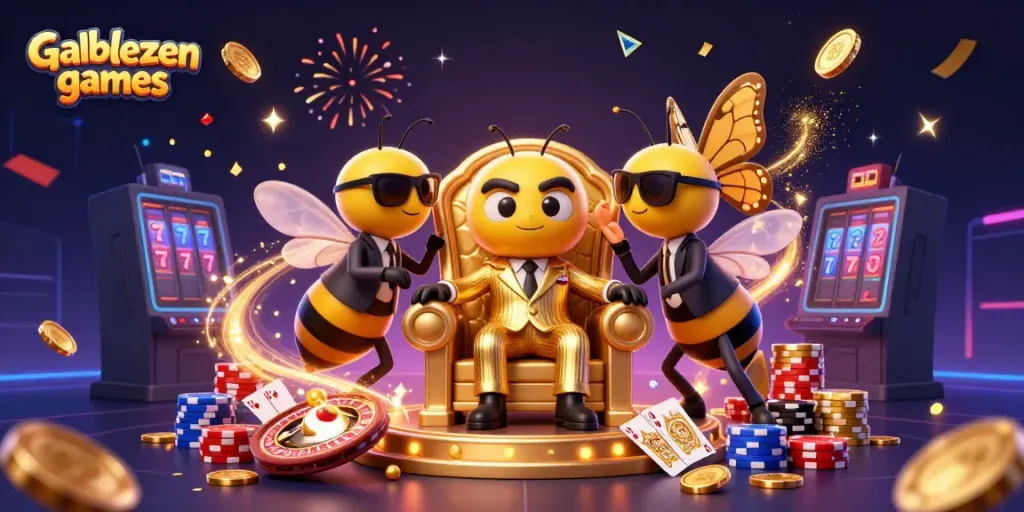 Engage in Gamblezen games with thrilling 3D casino action, featuring a bumblebee mob boss.