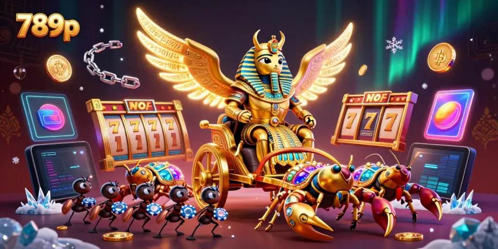 Engage in thrilling gameplay with 789p's vibrant slot machine experience featuring golden scarab animations.