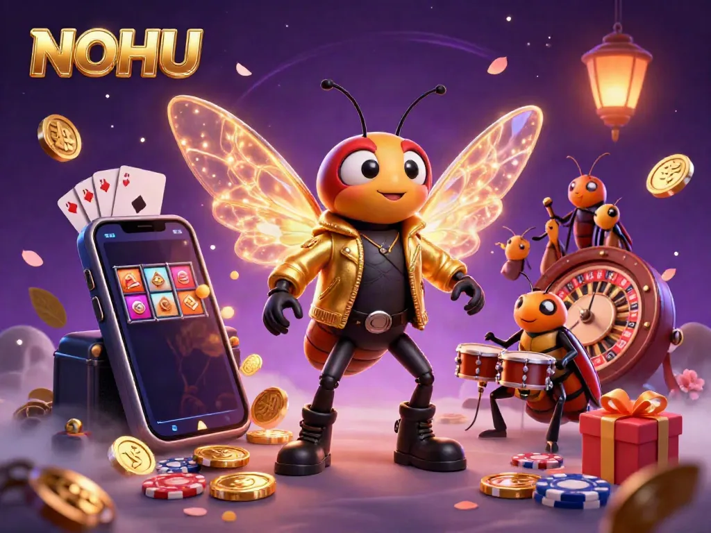 Engage with casino excitement at NOHU, featuring vibrant 3D characters and dynamic game elements.