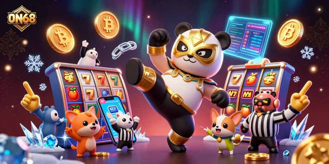 Engage in thrilling gameplay at ON68 with exciting slots and crypto elements illuminating the scene.