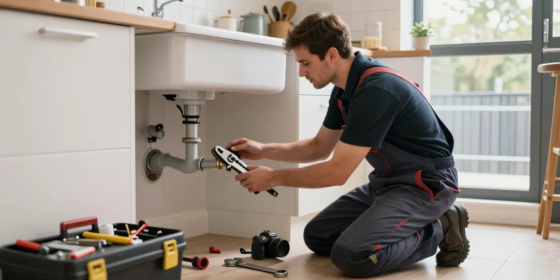 Local plumbing experts fixing a kitchen leak in London, showcasing tools and expertise.