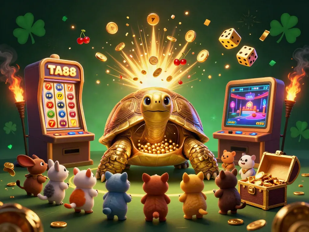 TA88 showcases an engaging illustration of a golden tortoise pinball machine surrounded by captivating casino elements.