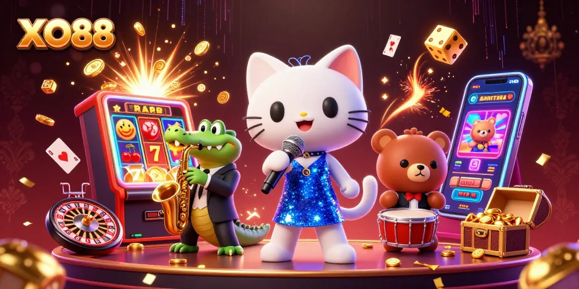 Experience thrilling gaming excitement at XO88 with vibrant characters and casino elements.