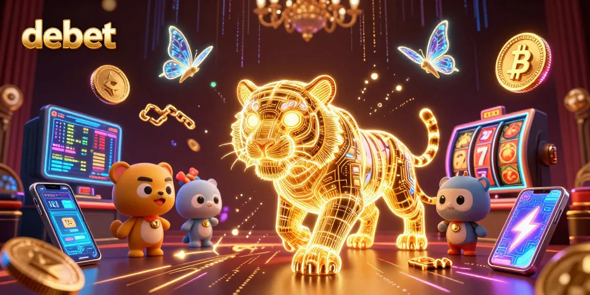 Engage in winning debet strategies with a vibrant 3D casino scene featuring a golden tiger and cryptocurrency symbols.