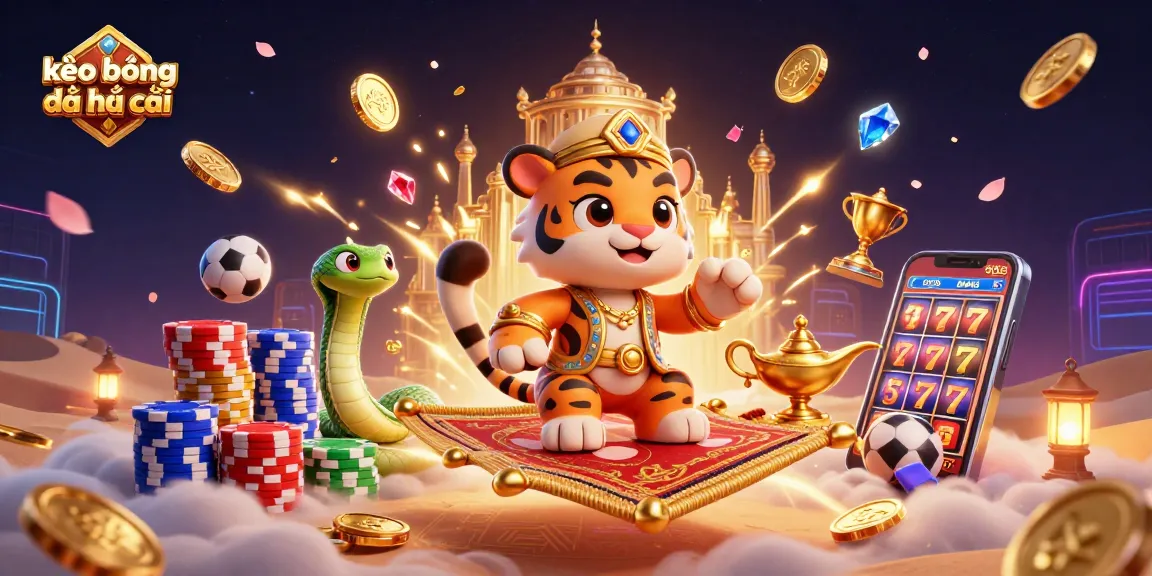 Engage with kèo bóng đá nhà cái in a vibrant 3D casino illustration featuring dynamic sports elements.