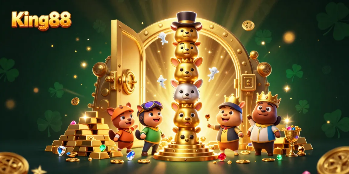 Experience King88 with vibrant 3D casino illustration showcasing a golden totem and treasure.