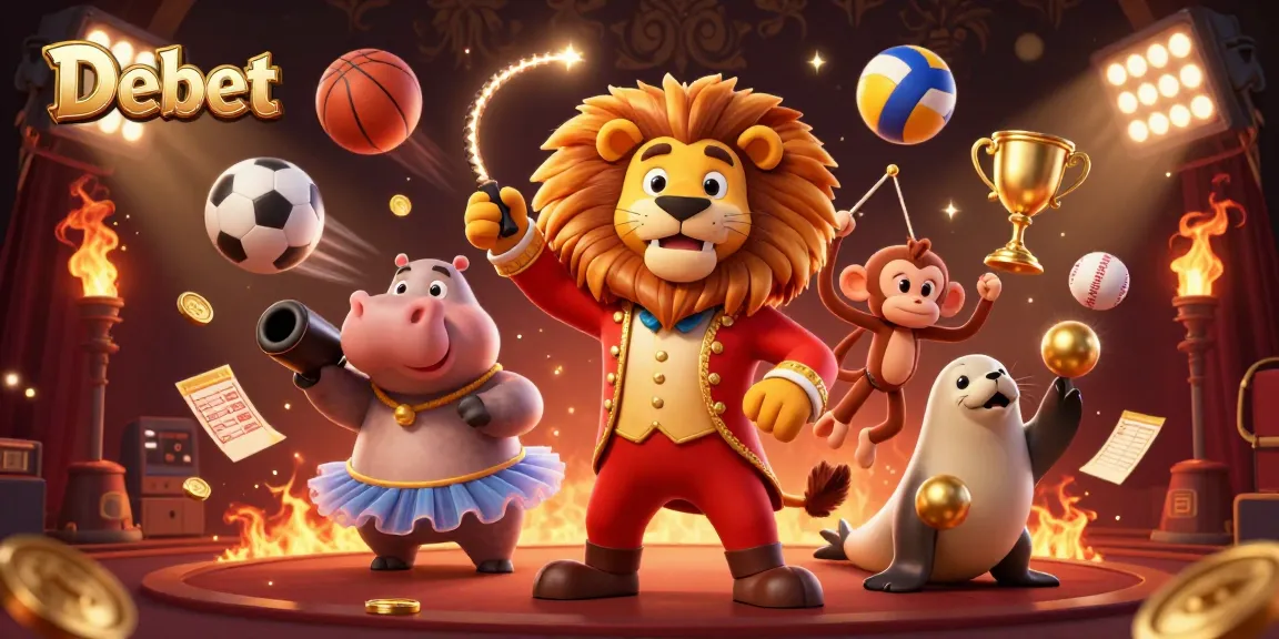 Engage in thrilling sports betting with Debet featuring vibrant 3D characters and dynamic sports elements.
