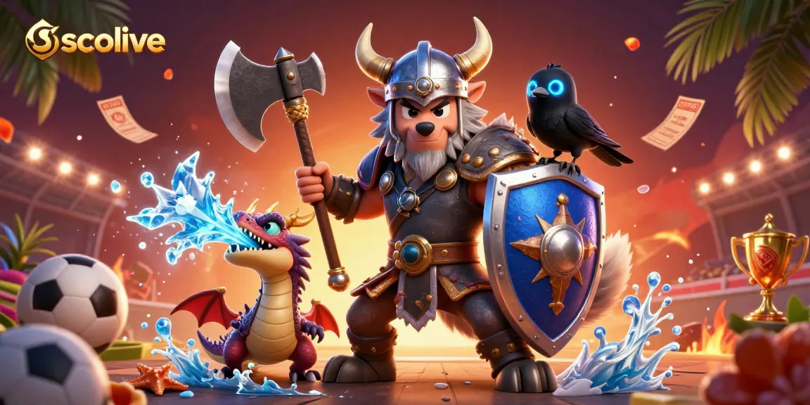 Socolive captures the excitement of sports betting with a Viking wolf warrior, fierce dragon, and dynamic betting elements.