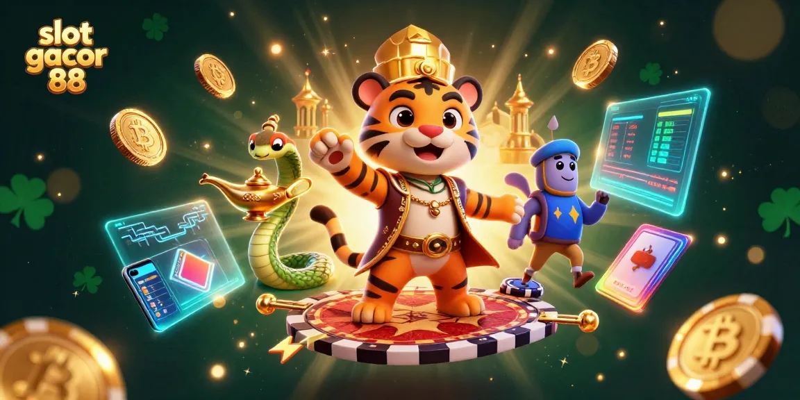 Win big with slot gacor 88 in a vibrant 3D casino illustration featuring a tiger sultan.