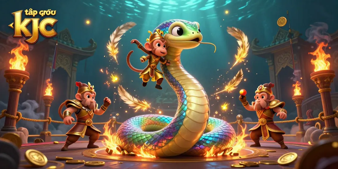 Engage with vibrant gameplay at tập đoàn kjc featuring a dynamic rainbow serpent and playful monkey king.