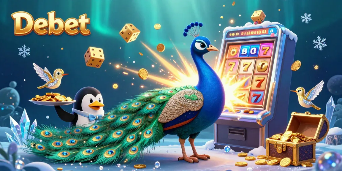 Experience the thrill of casino gaming with Debet, featuring dynamic 3D characters in an immersive illustration.