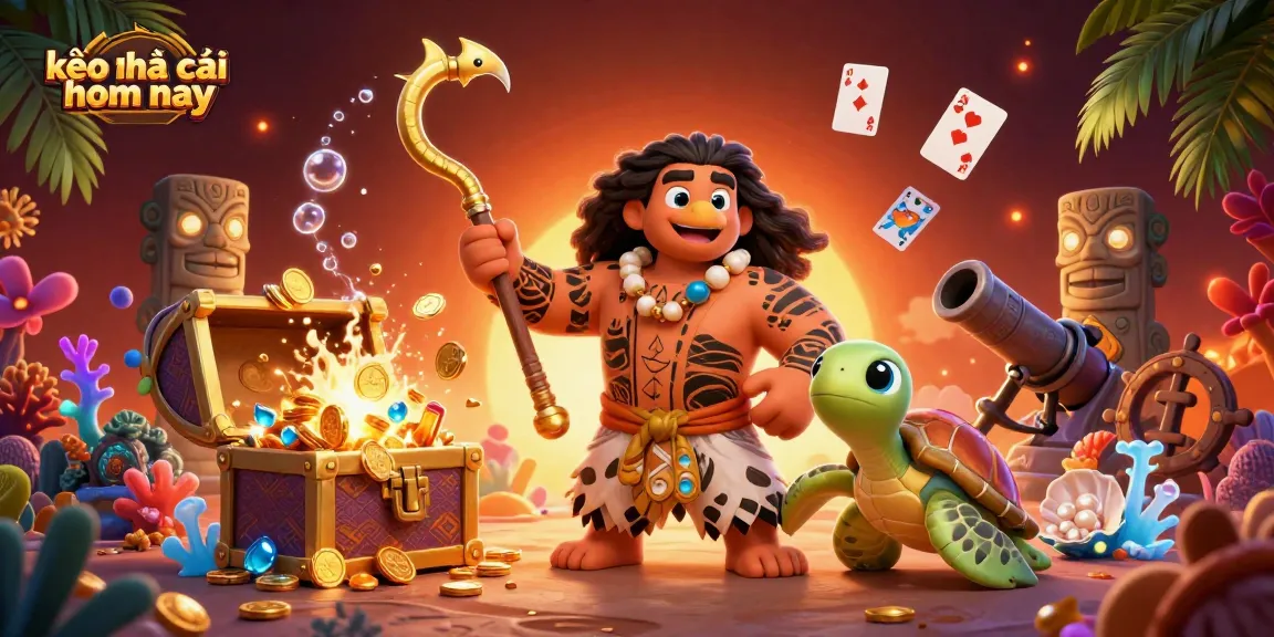 Engage in kèo nhà cái hôm nay with vibrant 3D illustration of a demigod and treasures.